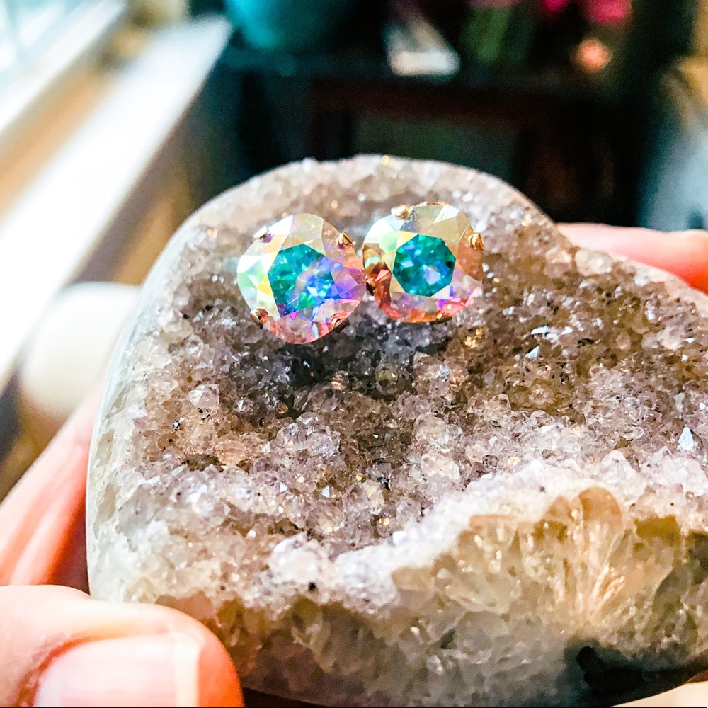 Handmade Crystal AB Swarovski 14mm square studs